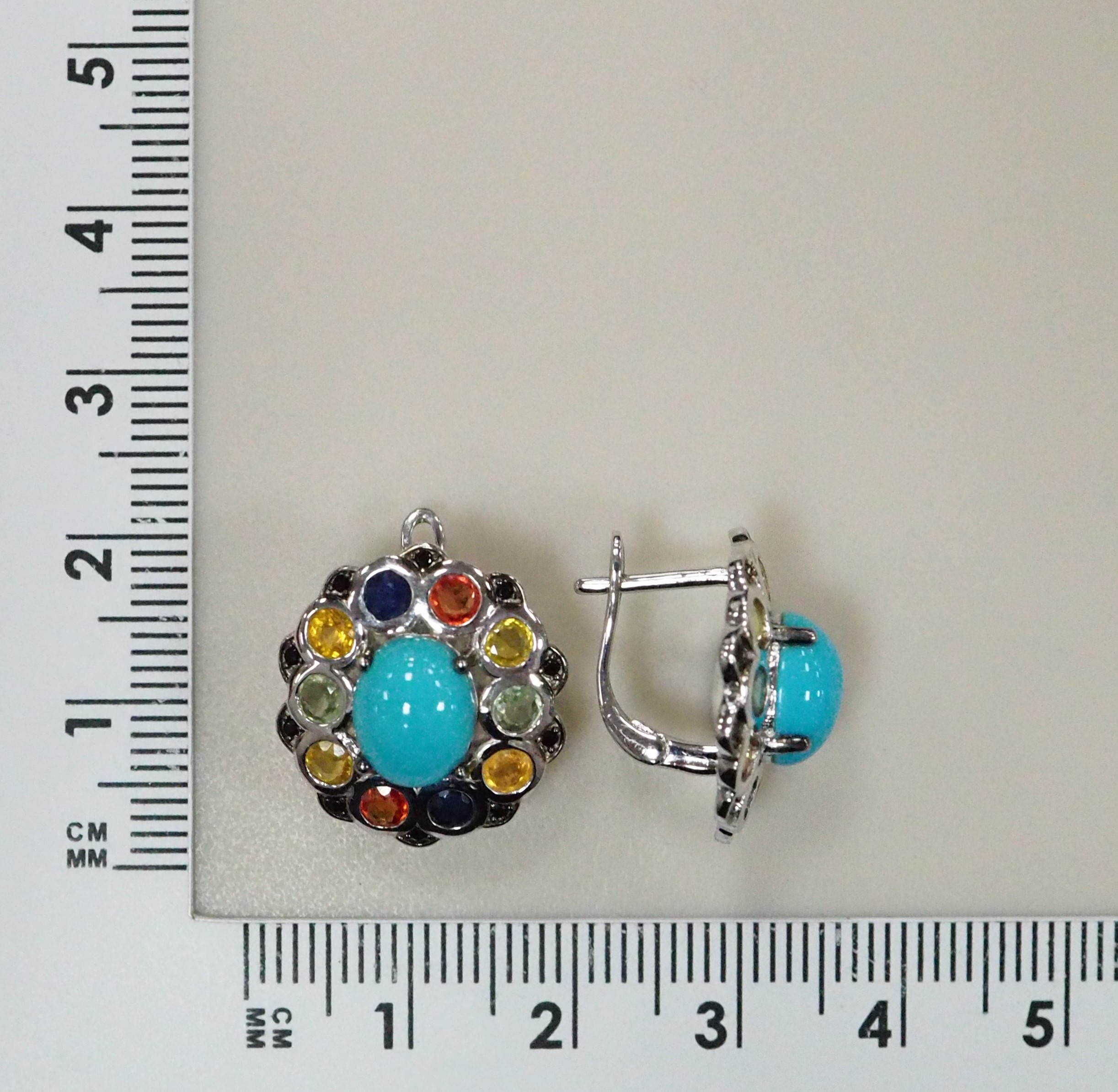 Серебряные серьги с бирюзой и мультисапфирами
